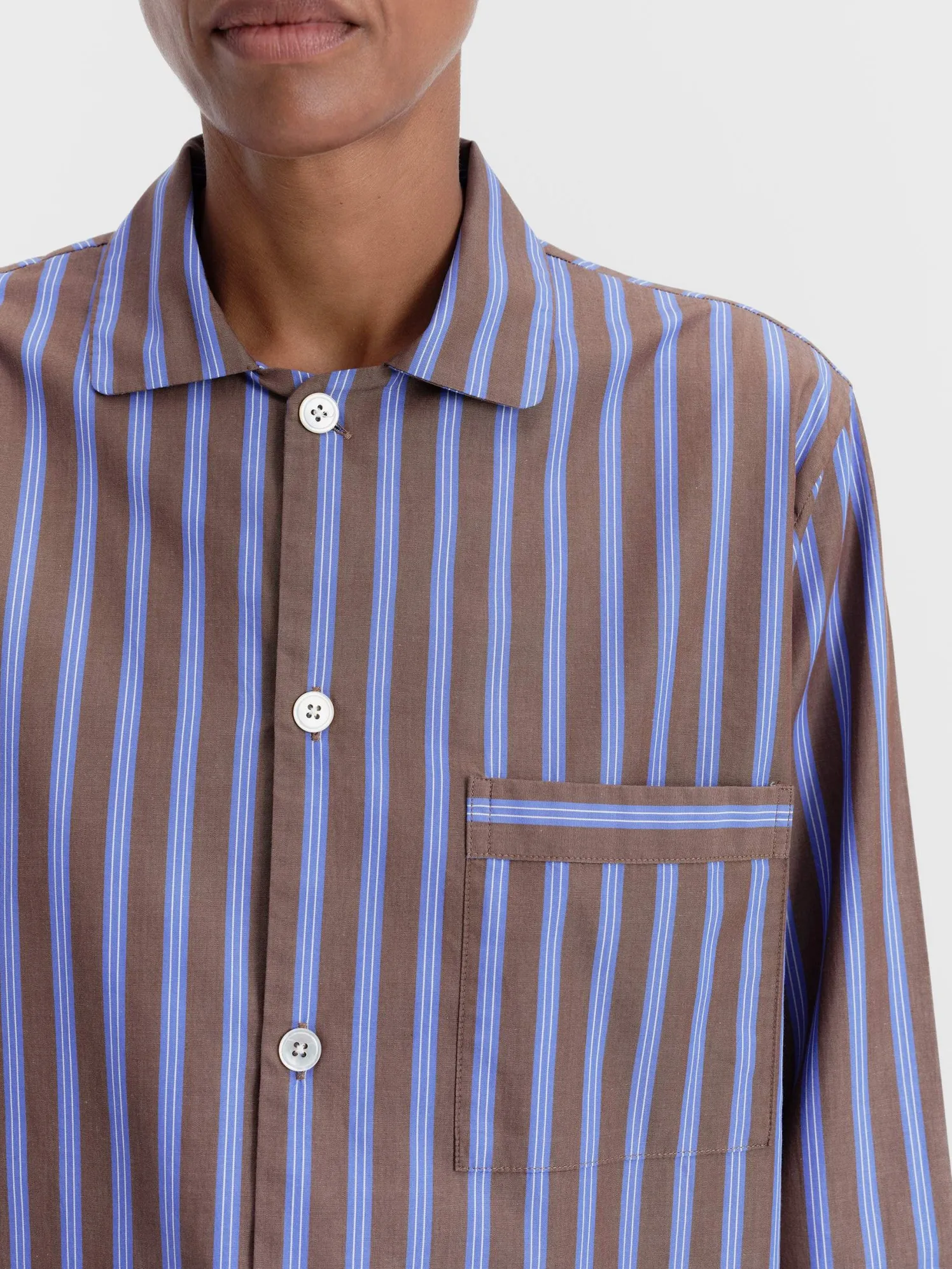 Poplin Pyjamas Long Shirt i Chestnut Stripes