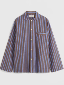 Poplin Pyjamas Long Shirt i Chestnut Stripes
