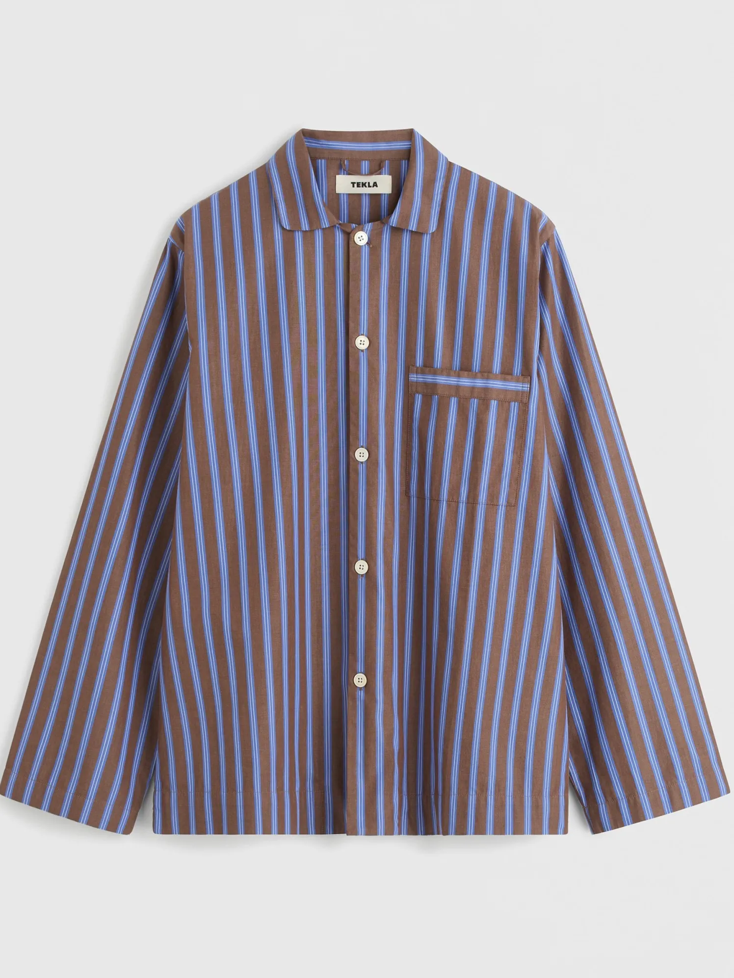 Poplin Pyjamas Long Shirt i Chestnut Stripes