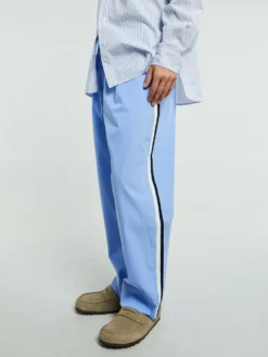 Poplin Pyjamas Pants Grosgrain Side Stripe i Cornflower