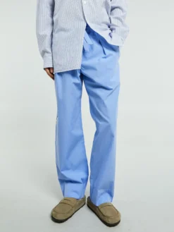 Poplin Pyjamas Pants Grosgrain Side Stripe i Cornflower