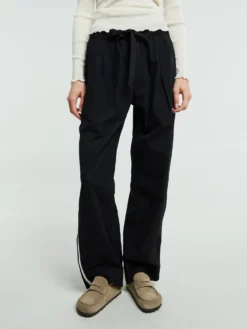 Poplin Pyjamas Pants Grosgrain Side Stripe i All Black