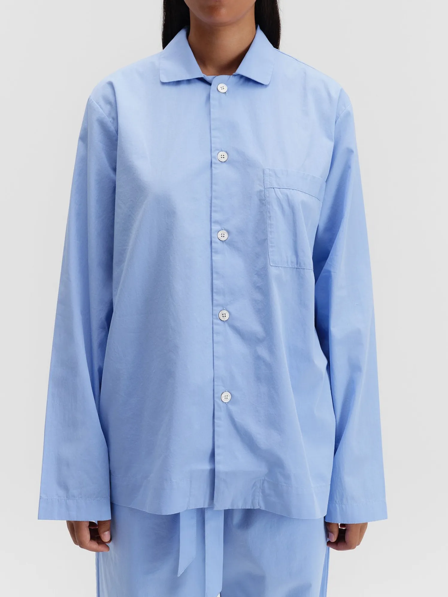 Poplin Pyjamas Skjorte i Cornflower Blue