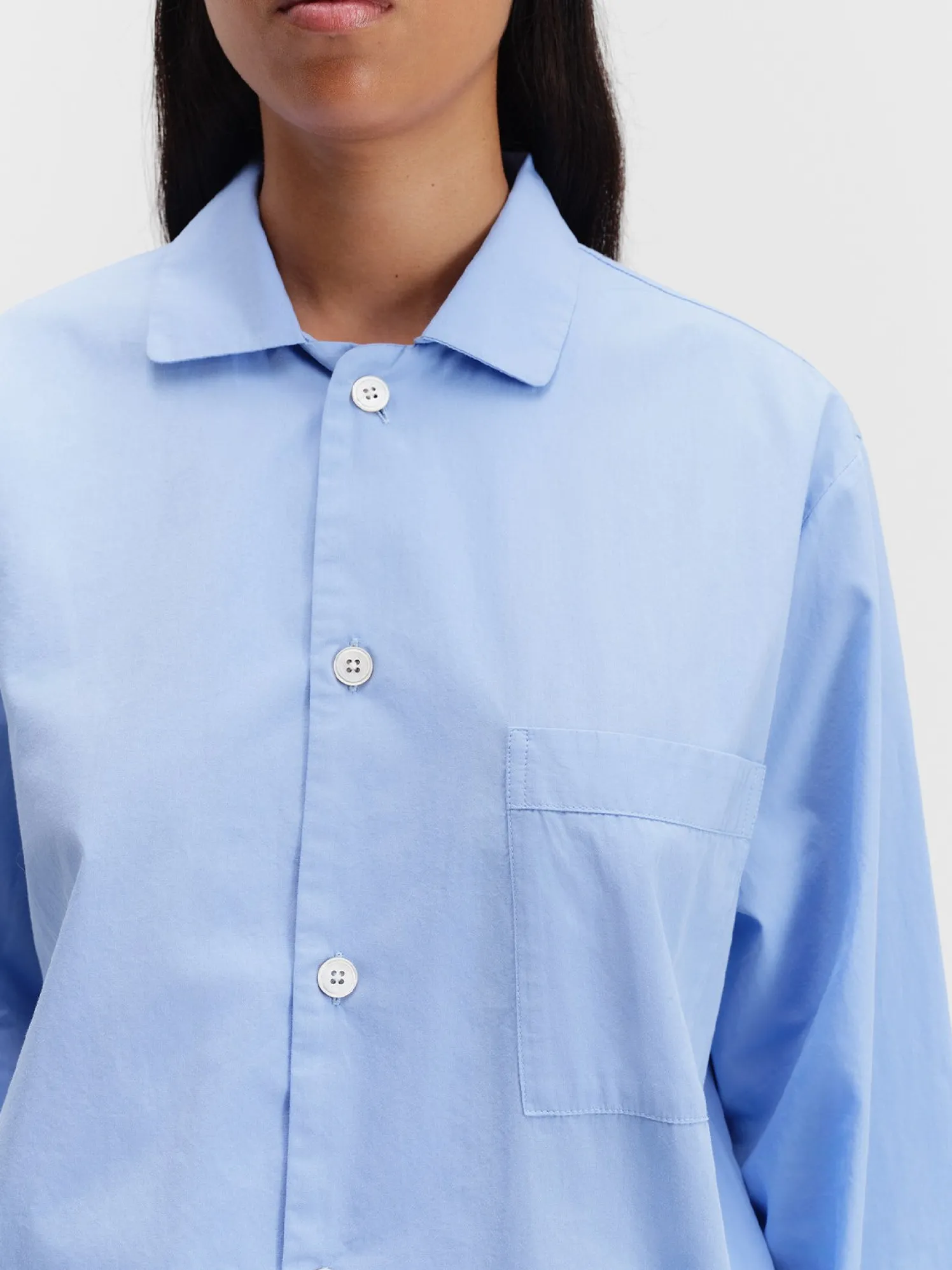 Poplin Pyjamas Skjorte i Cornflower Blue