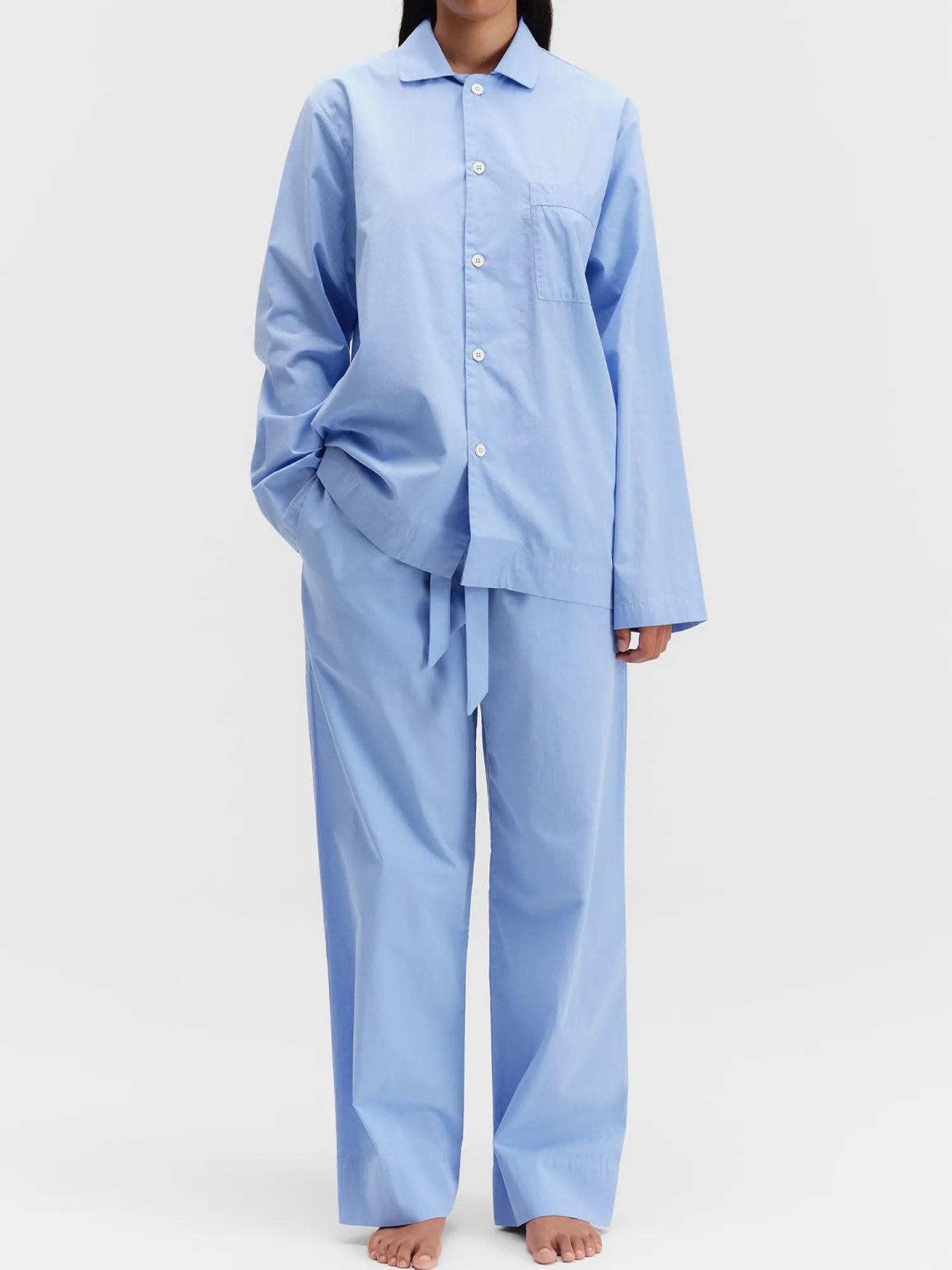 Poplin Pyjamas Skjorte i Cornflower Blue