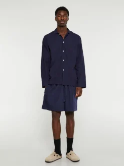 Poplin Pyjamas Skjorte i True Navy