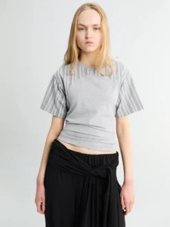 Prinnie T-Shirt med bindebånd i grå melange og blå striber