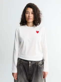 Red Heart Langærmet T-Shirt i Hvid