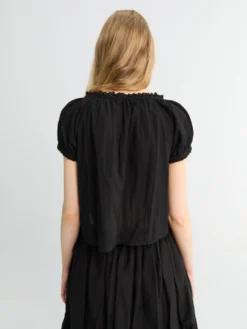 Ribbet Shirring Bluse i Sort