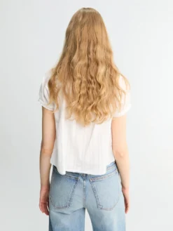 Ribboned Shirring Blouse i Råhvid