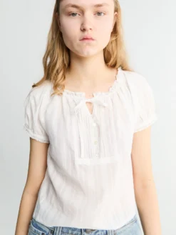 Ribboned Shirring Blouse i Råhvid