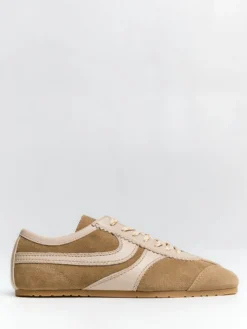 Ruskindssneakers med læderdetaljer i Beige