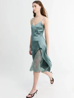 Satin slipkjole i vintage grøn