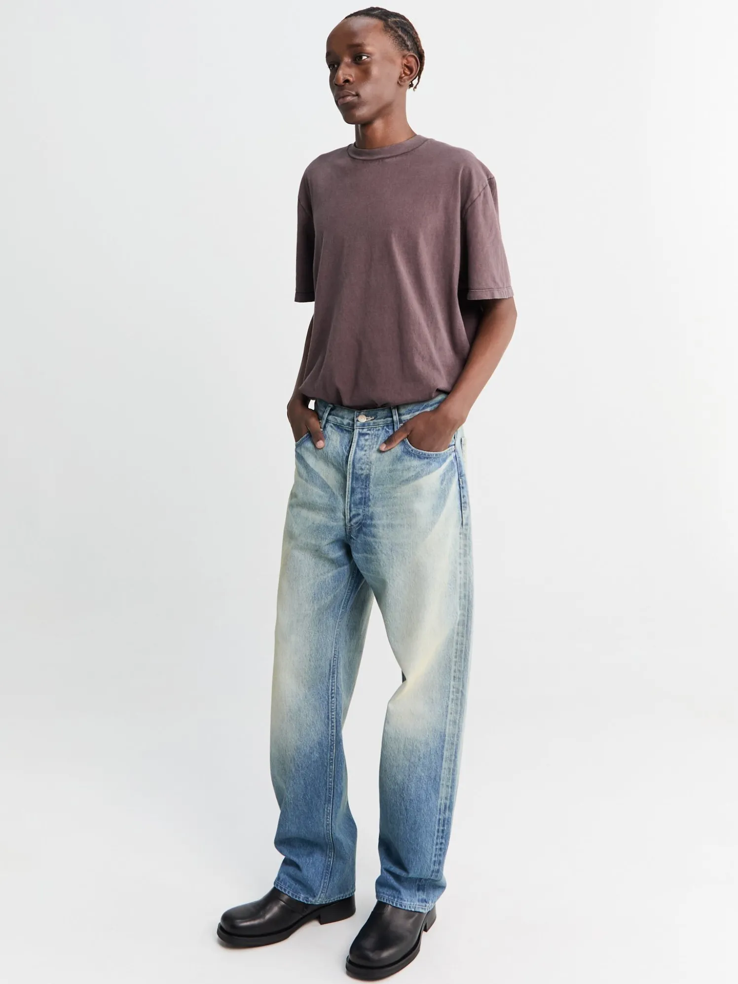 Selvedge Faded Heavy Denim Wide Pants i Faded Indigo