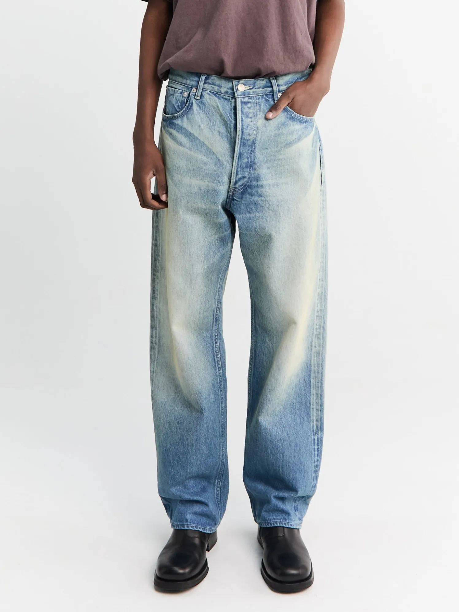 Selvedge Faded Heavy Denim Wide Pants i Faded Indigo