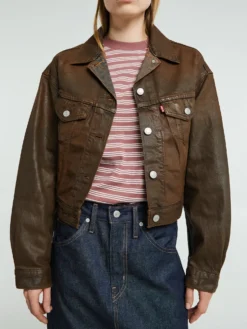 Shrunken 90s Coated Trucker Jakke i Pay Day Trucker Brown