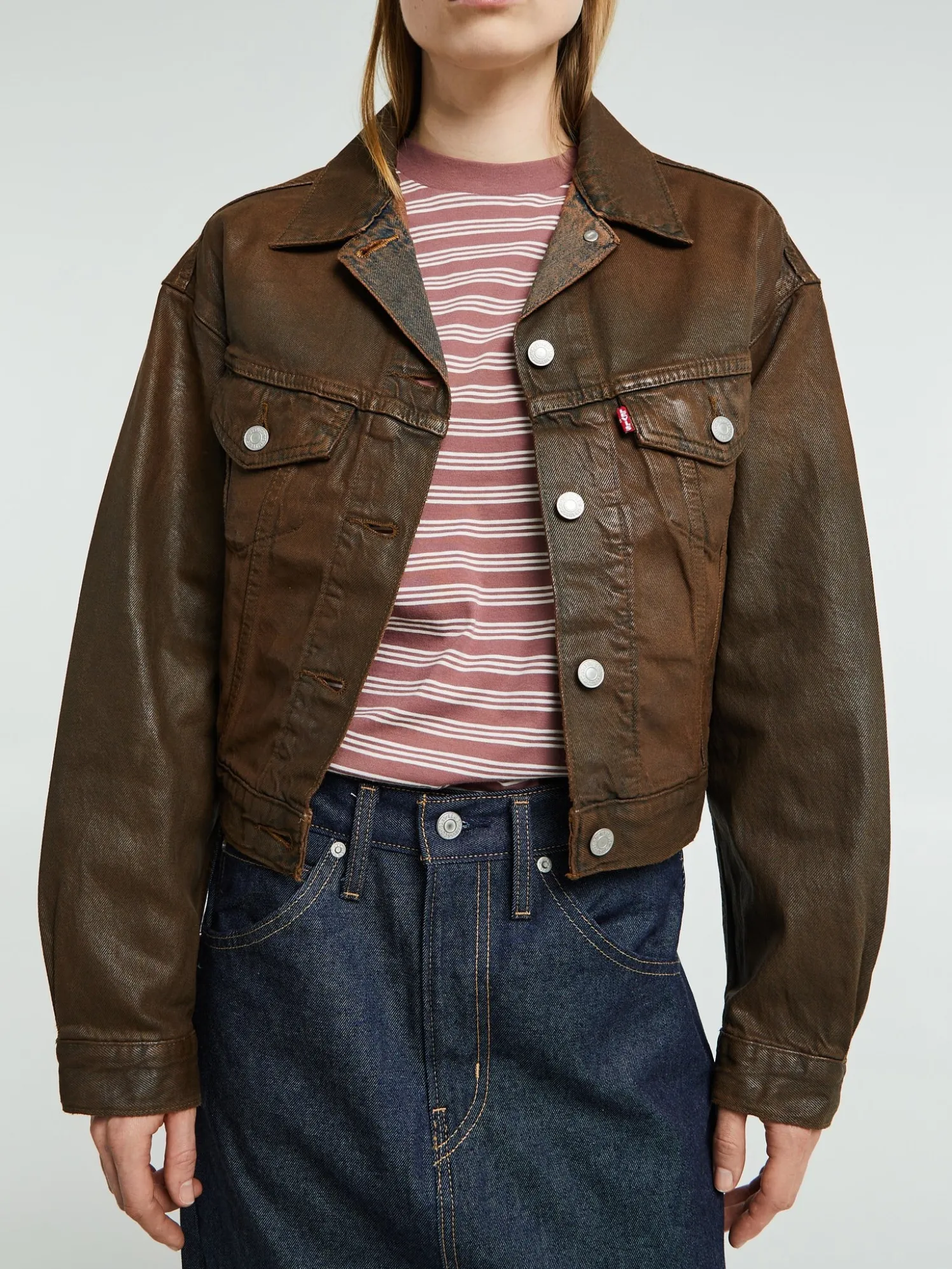 Shrunken 90s Coated Trucker Jakke i Pay Day Trucker Brown
