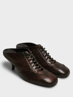 Snake-Embossed Leather Retro Hæle i Mørk Brun