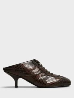 Snake-Embossed Leather Retro Hæle i Mørk Brun