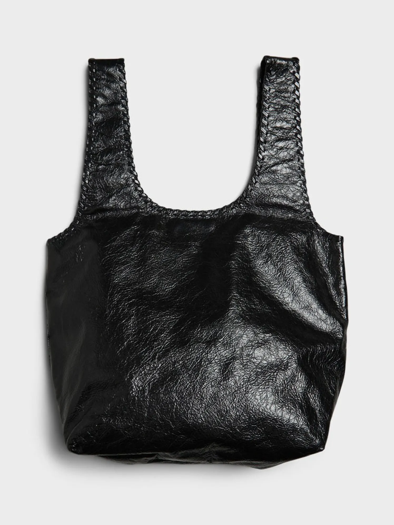 Stor Læder Tote Bag i Sort
