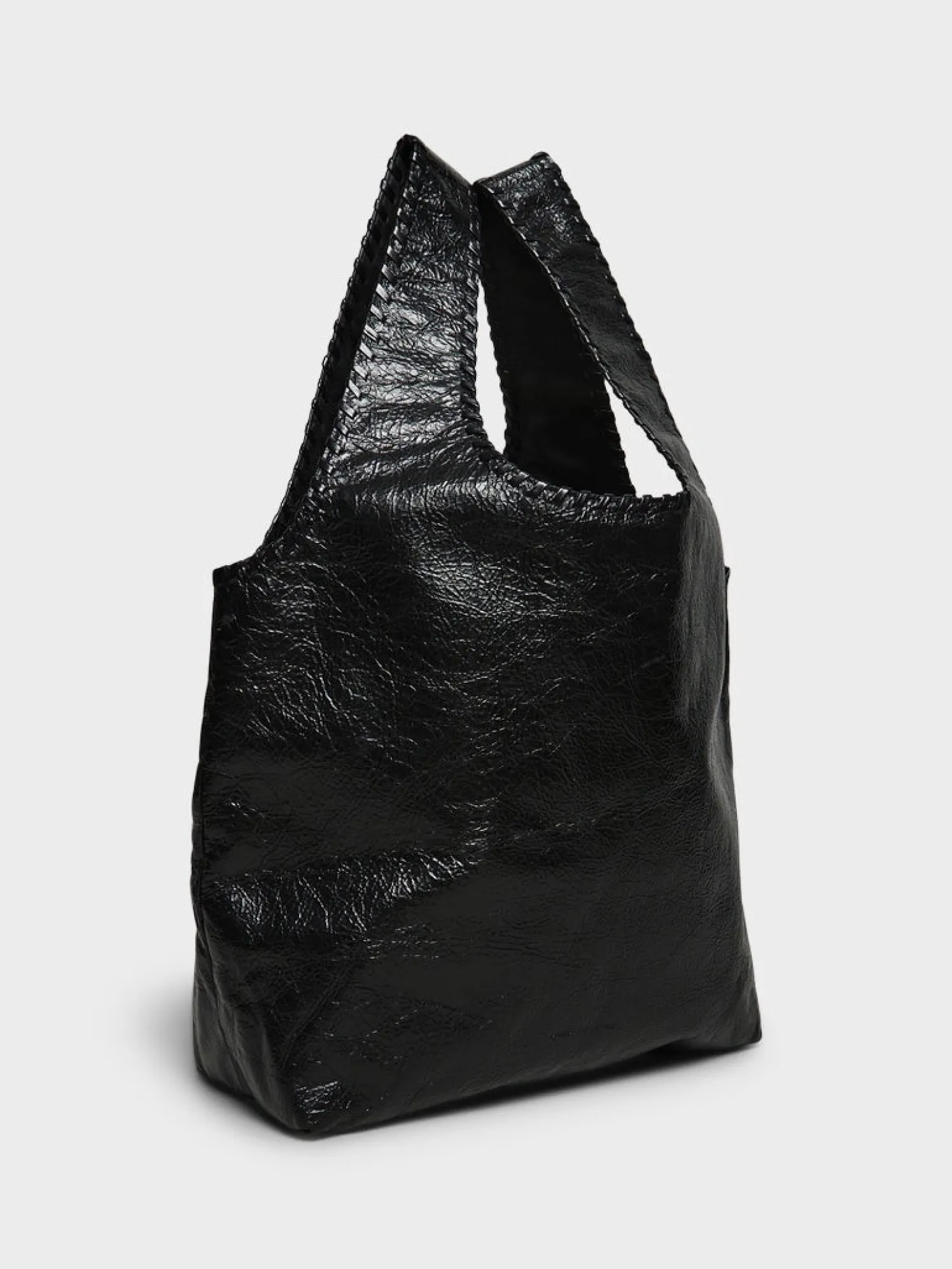 Stor Læder Tote Bag i Sort
