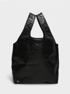 Stor Læder Tote Bag i Sort
