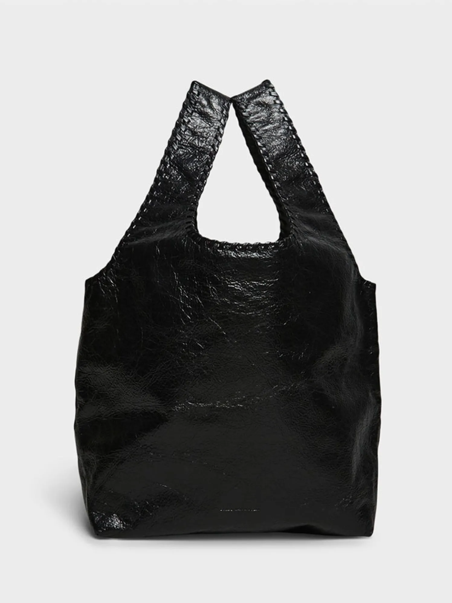Stor Læder Tote Bag i Sort