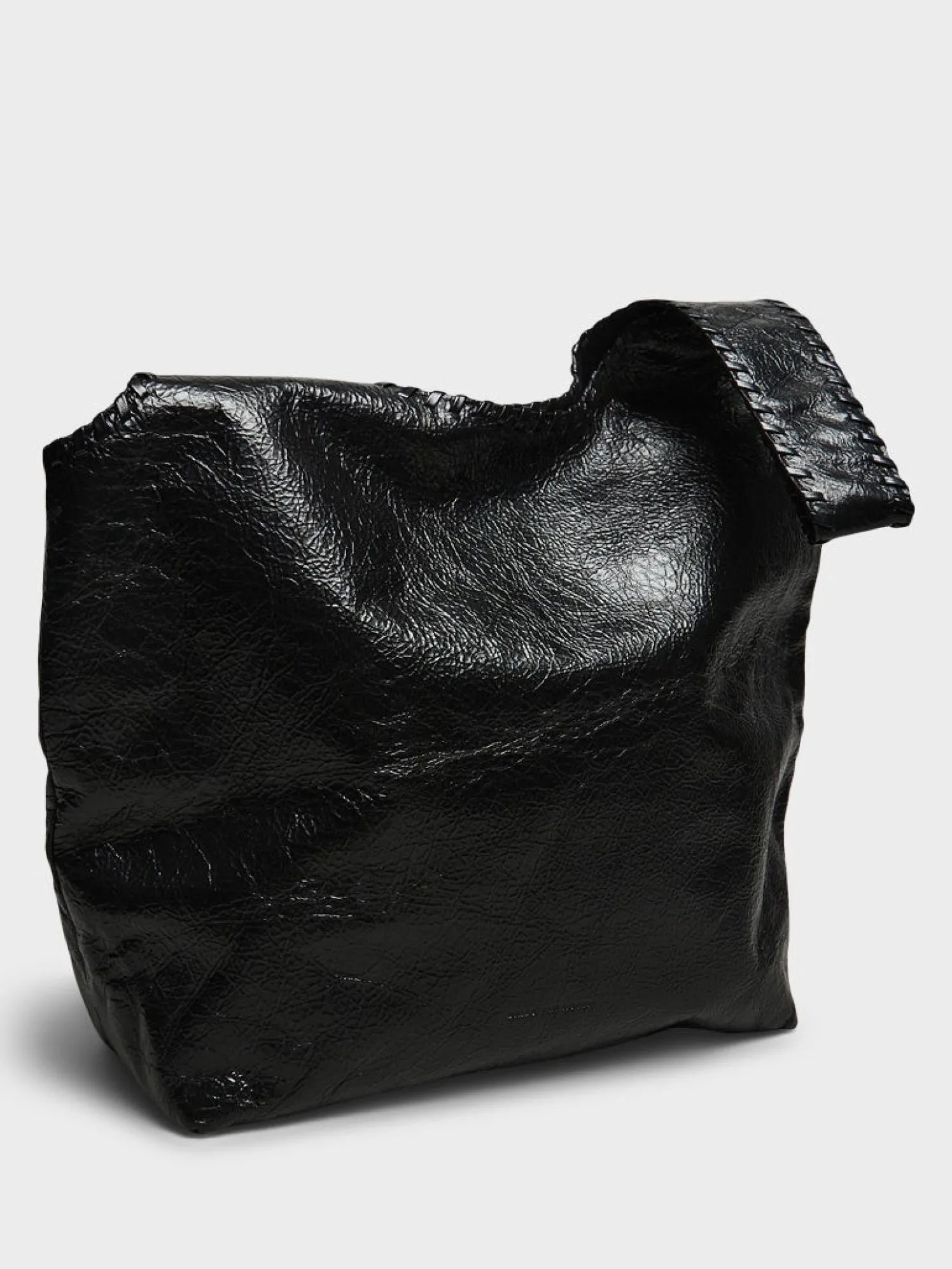 Stor Læder Tote Bag i Sort