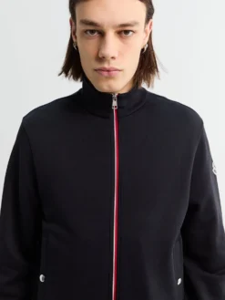 Stribet bomulds sweatshirt med lynlås i navy