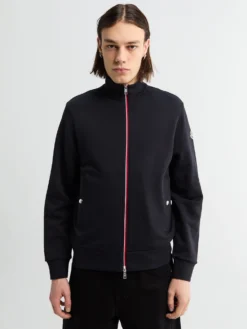 Stribet bomulds sweatshirt med lynlås i navy