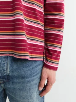 Stribet Langærmet Lomme T-shirt i Bordeaux