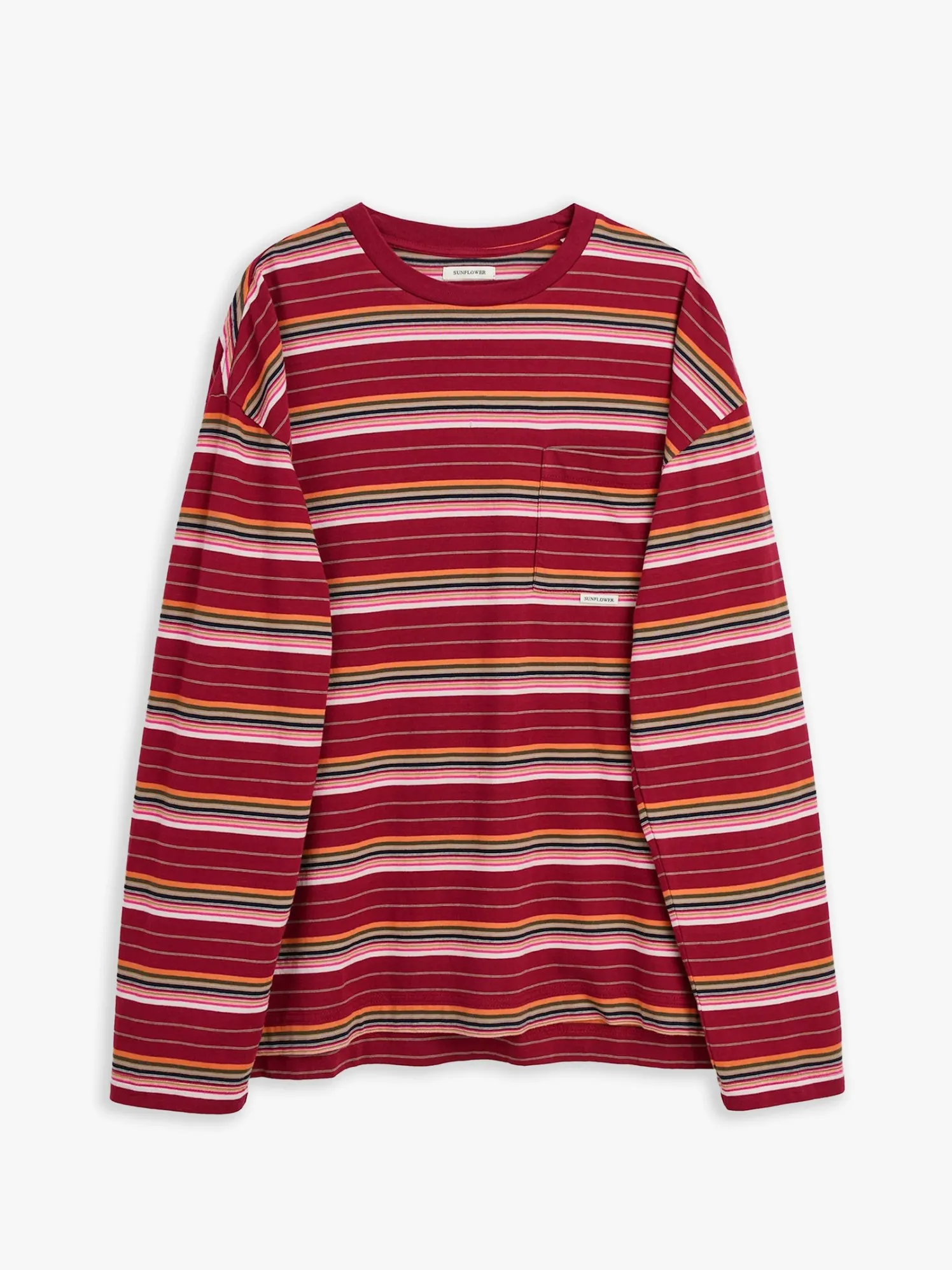 Stribet Langærmet Lomme T-shirt i Bordeaux