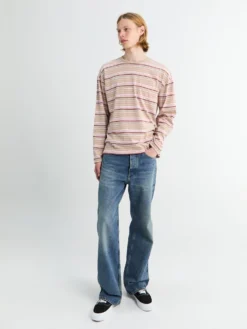 Stribet Langærmet Lomme T-shirt i Beige