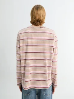 Stribet Langærmet Lomme T-shirt i Beige