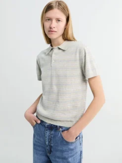 Stribet Polo i Grå og Lys Blå