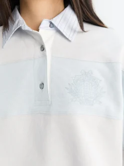 Striped Polo Sweatshirt i Lyseblå og Grå