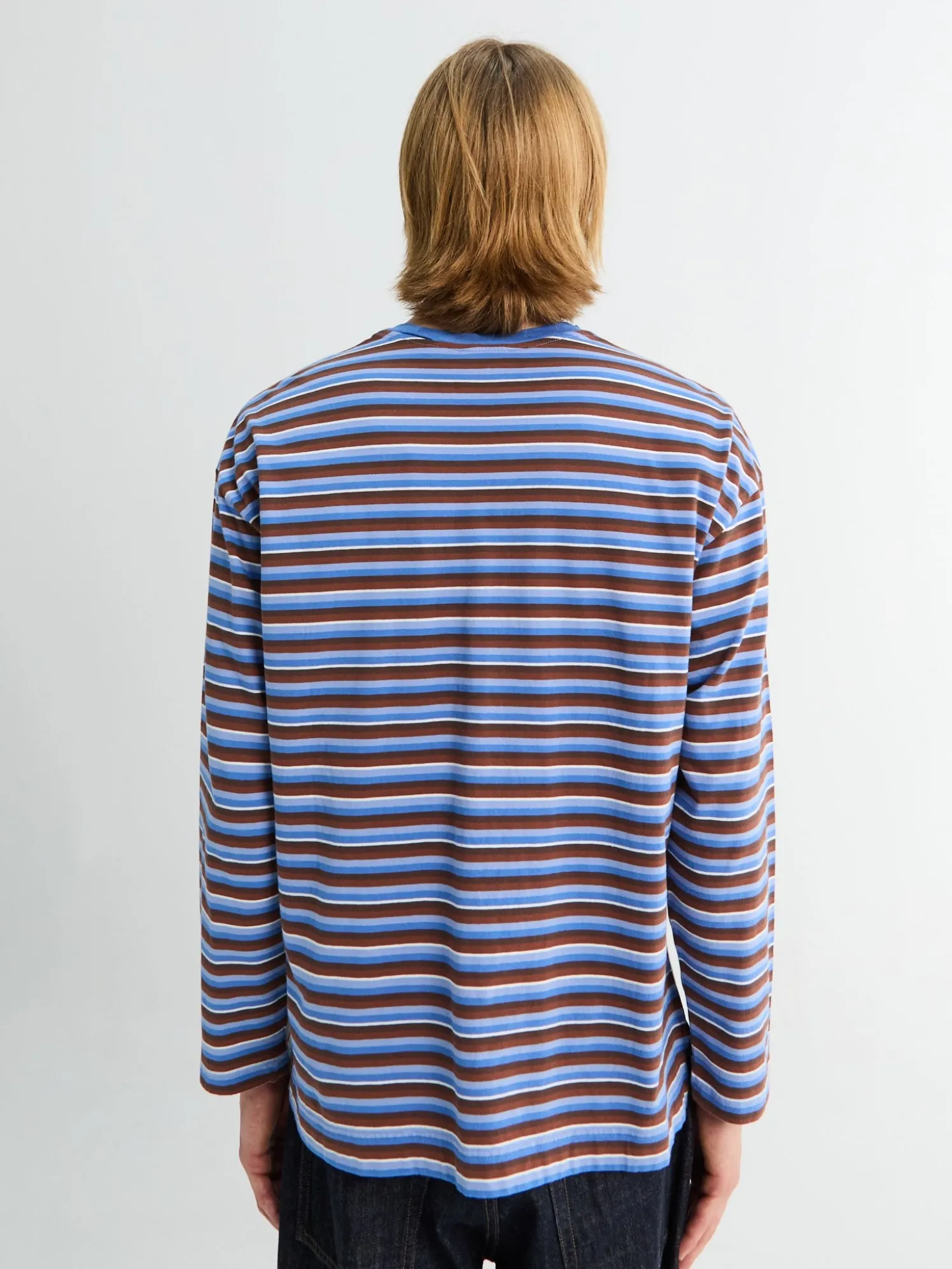 Stripe Longsleeve Pocket T-shirt i Blå