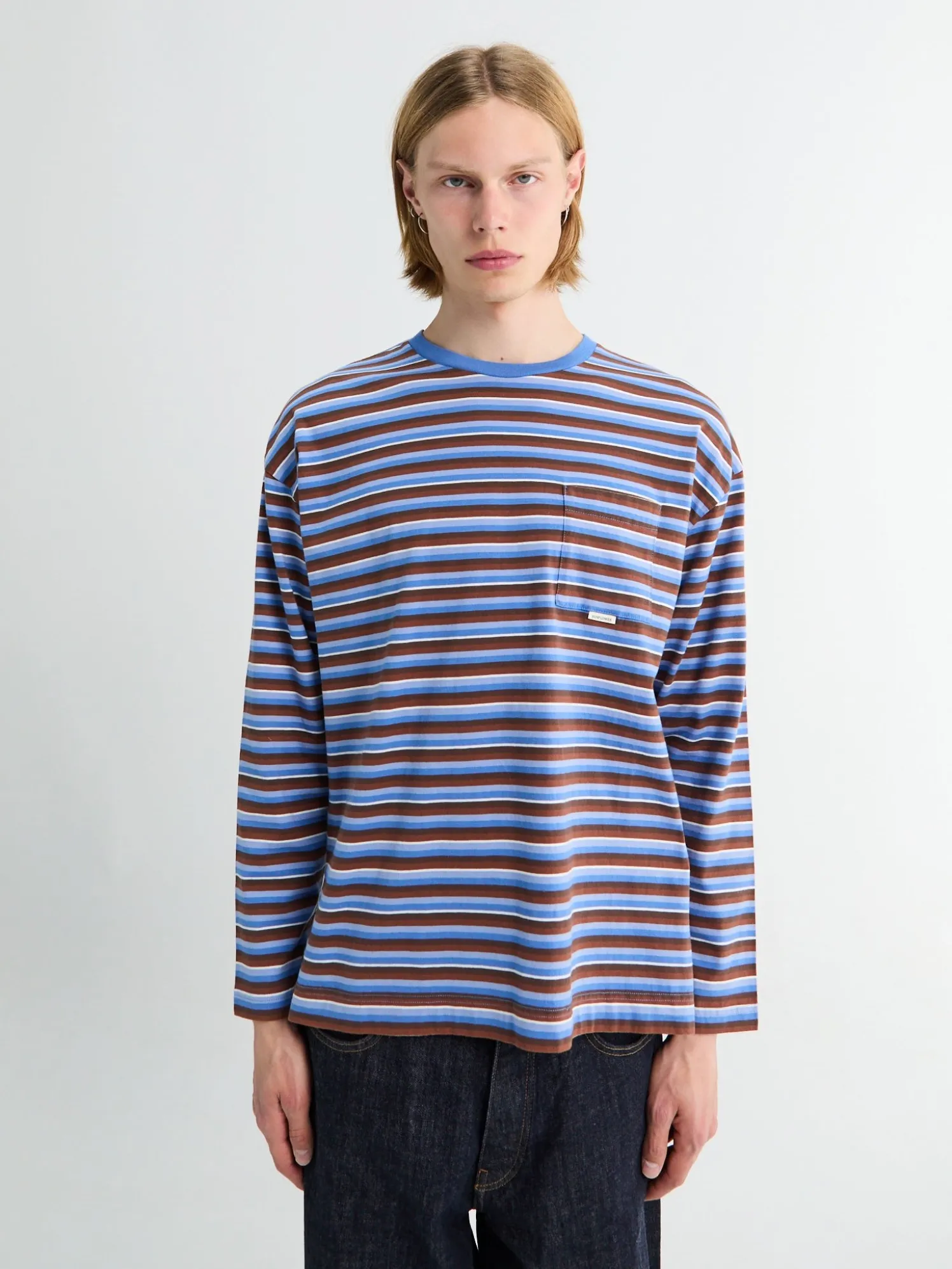 Stripe Longsleeve Pocket T-shirt i Blå