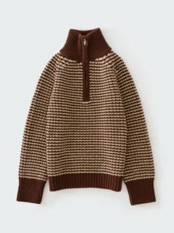 Studio Nicholson x Aaron Levine Bistrol Ribbed Zip Jumper i Chocolate Oatmeal Stripe