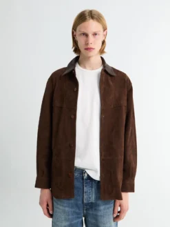 Suede Skjorte i Mørkebrun
