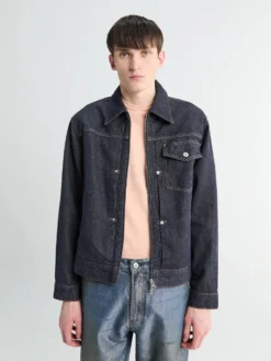 Svendborg Broken Twill Cotton Linen Denim Jacket i Indigo