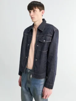 Svendborg Broken Twill Cotton Linen Denim Jacket i Indigo