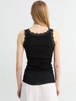 Tank Top Bomulds Lisle Rib Med Leavers i Sort