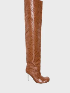 Thigh-high leather boots i Cognac Brown