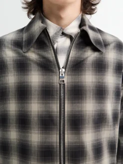 Tino Cotton Check Skjorte Krave Blouson i Grå og Sort