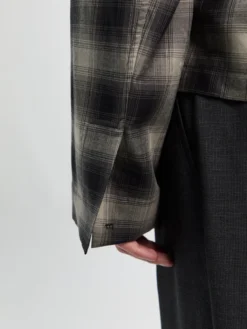 Tino Cotton Check Skjorte Krave Blouson i Grå og Sort