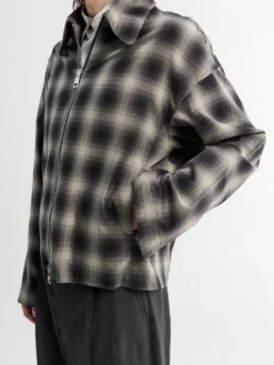 Tino Cotton Check Skjorte Krave Blouson i Grå og Sort