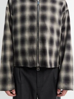Tino Cotton Check Skjorte Krave Blouson i Grå og Sort