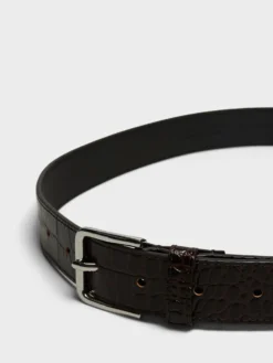 Toni Croc Patent Læder Bælte i Brun og Sølv