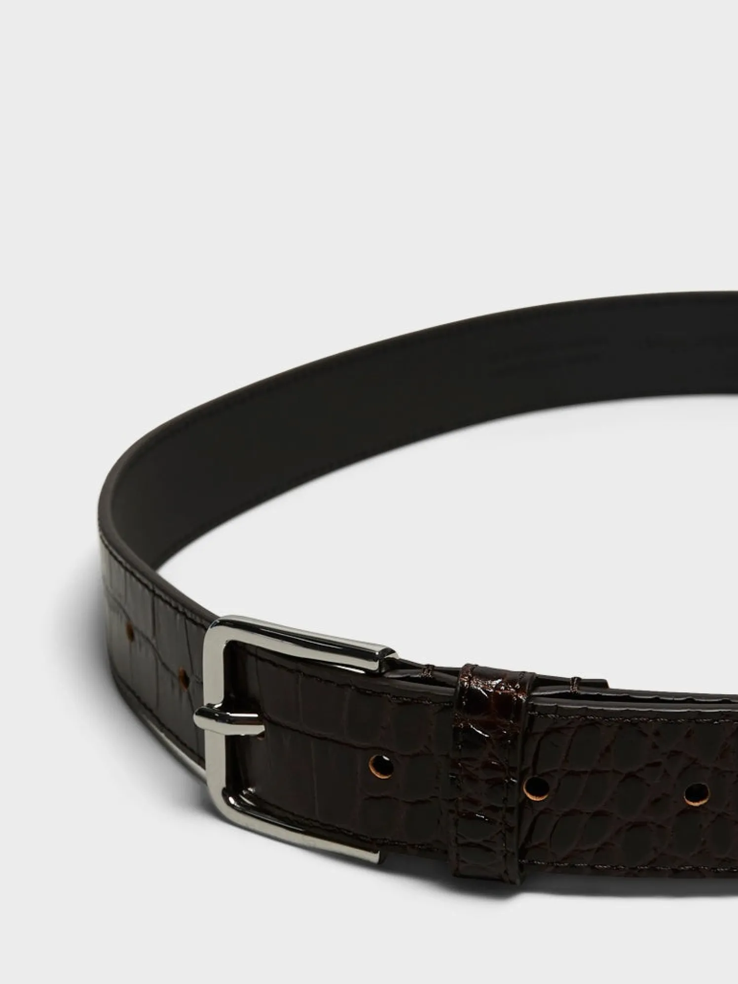 Toni Croc Patent Læder Bælte i Brun og Sølv